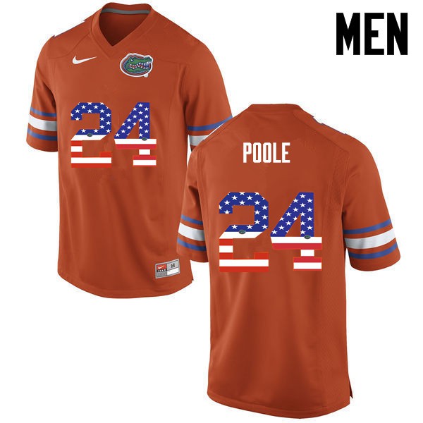 Florida Gators Men #24 Brian Poole College Football Jersey USA Flag Fashion Orange